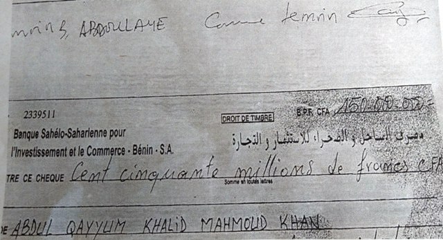 cheque Abdul Qayyum Khalid Mahmoud Khan