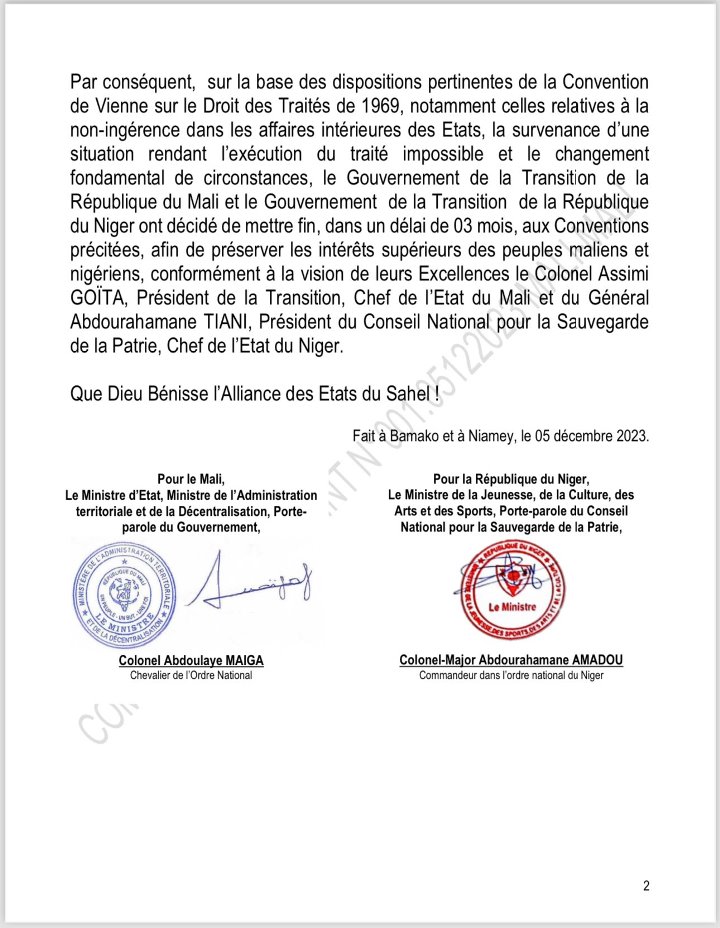 Communique Conjoint Mali Niger