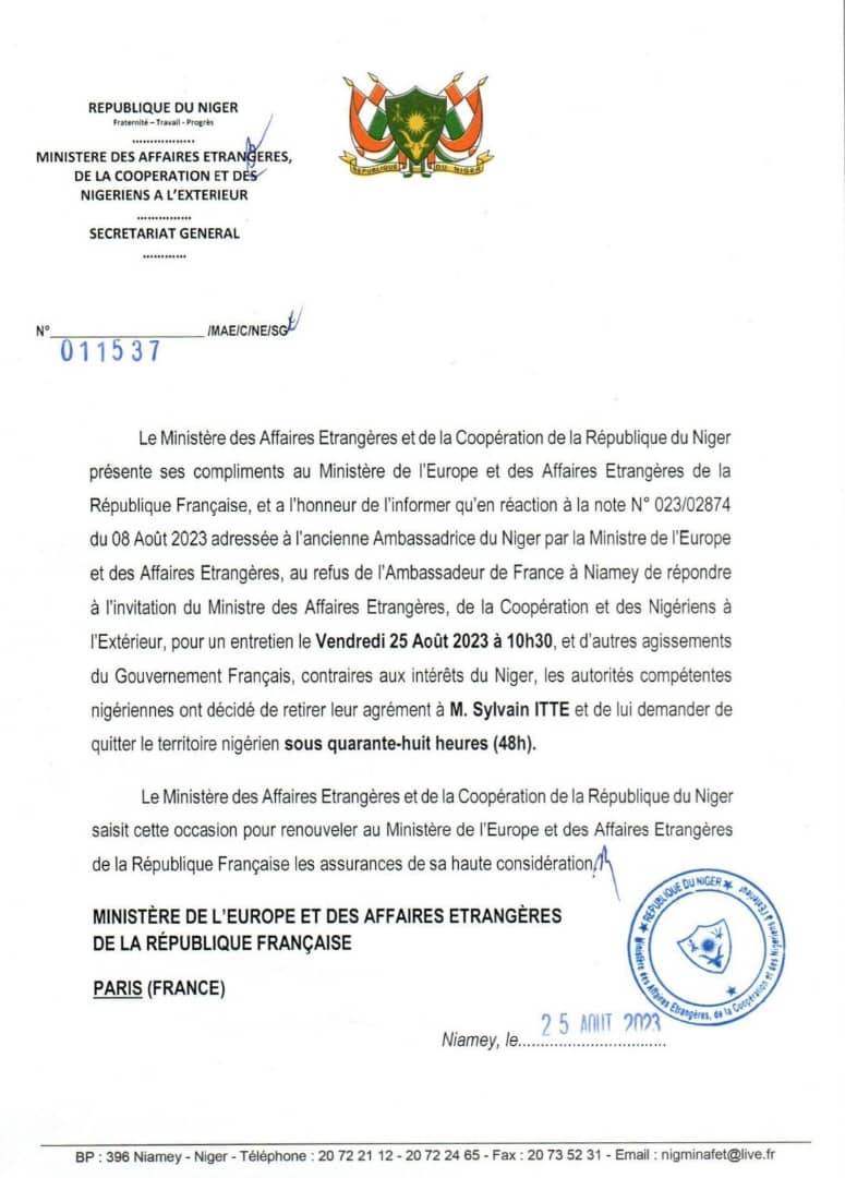 Lettre demande depart Sylvain Itte