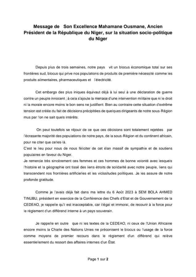 Message Mahamane Ousmane 24 08 2023 BIS
