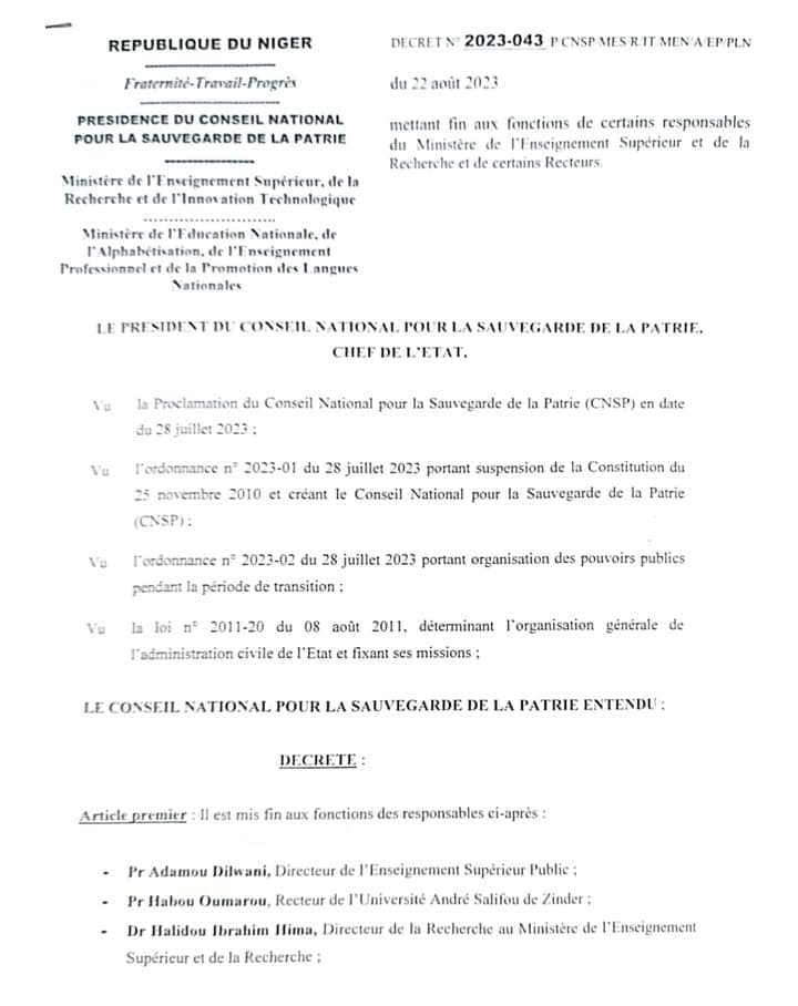 decret limogeage cadres enseignement superieur BIS