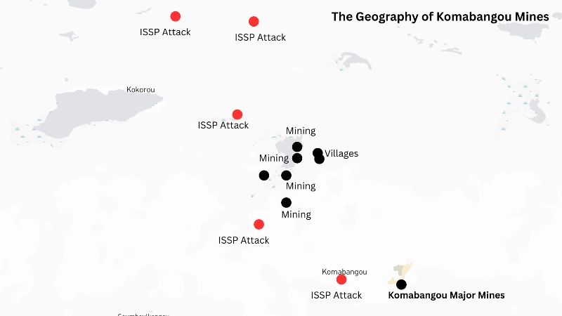 Carte illustrant lien entre insecurite et exploitation miniere region de Komabangou