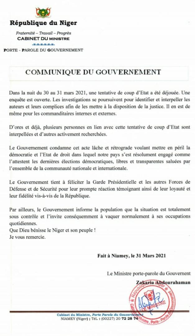 Communique gouvernement 31 03 2021