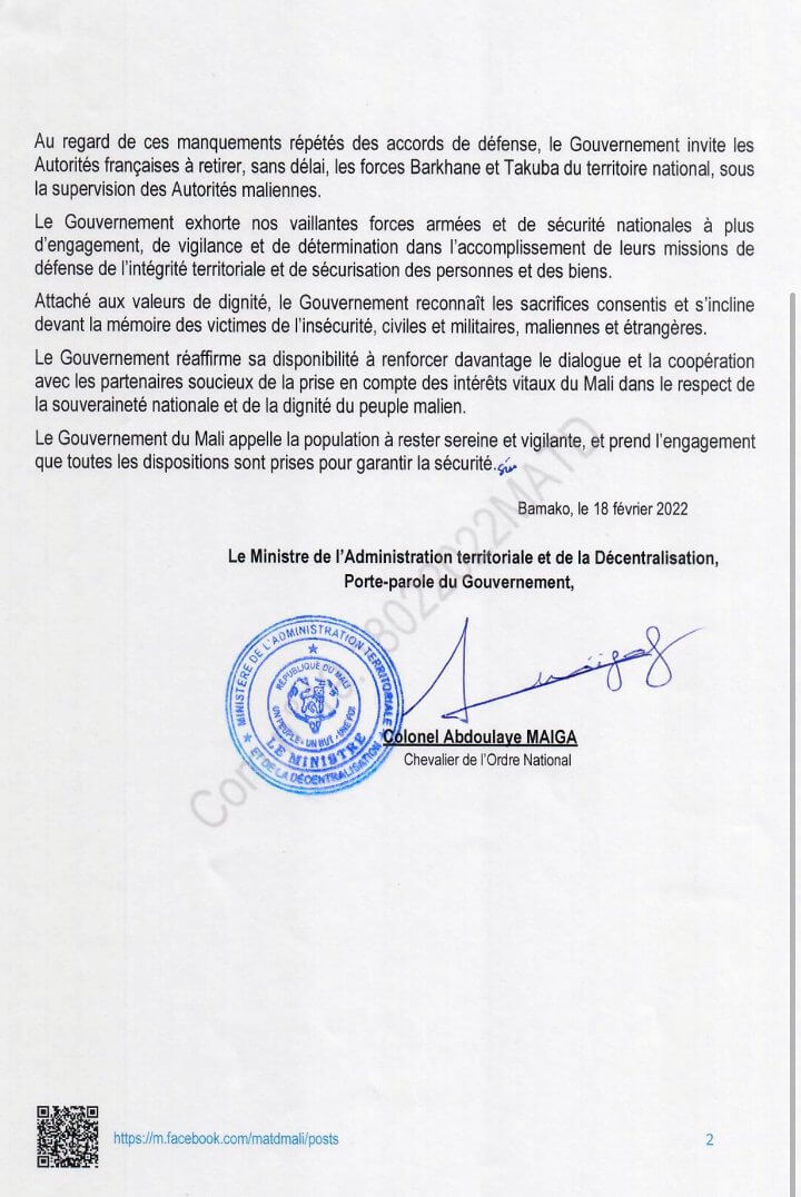 Communique Transition Mali 18 02 2022 BIS