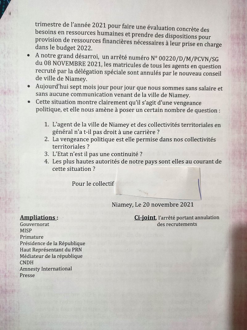 Memorudum situation personnel ville Niamey BIS