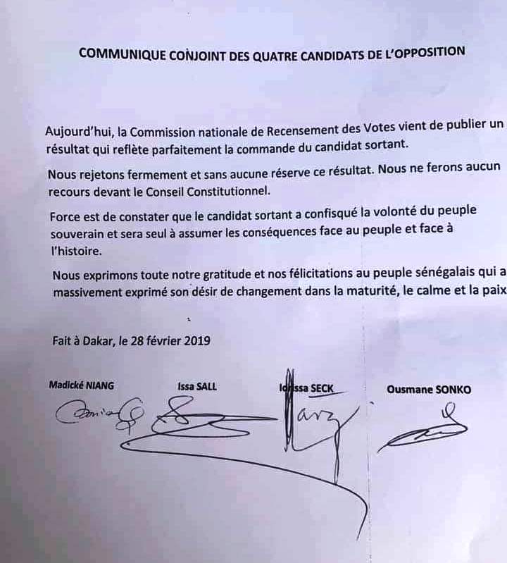 communique quatre candidats