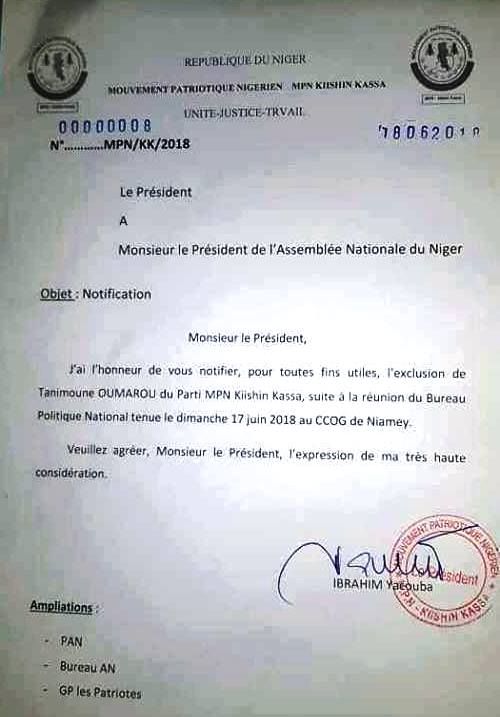 lettre Kinshin kassa assemblee nationale