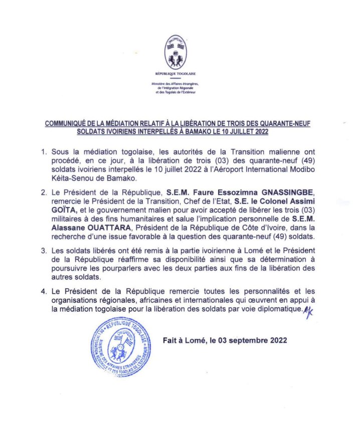 Communique mediation Mali Civ