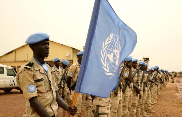 Soldats Minusma tient drapeau