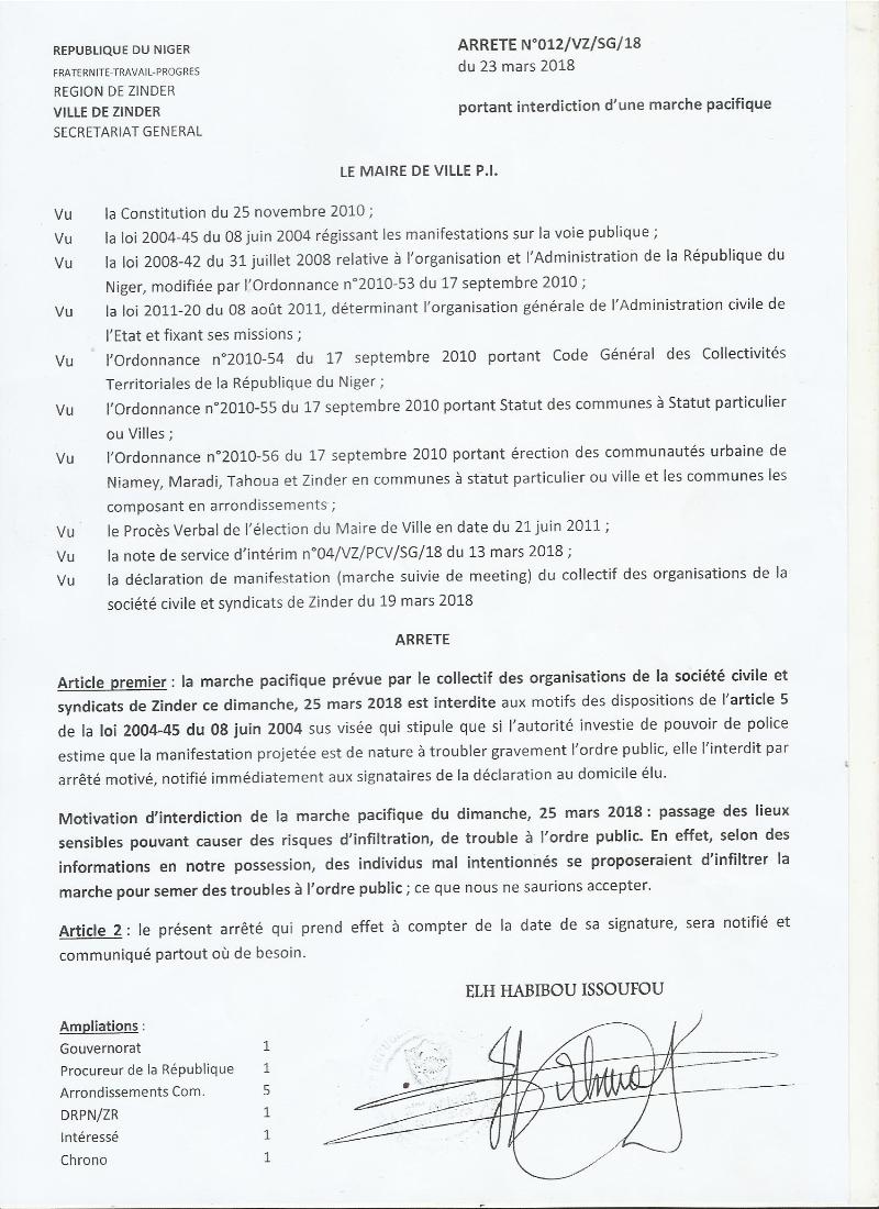 Arrete portant interdition de la marche. min