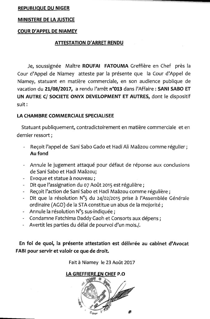 Attestation arret rendu-min