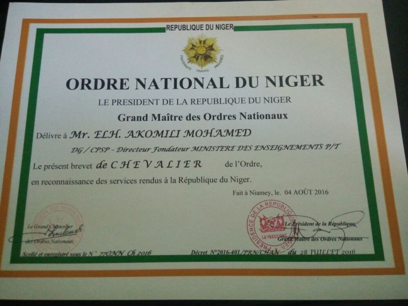 Brevet de chevalier de l ordre