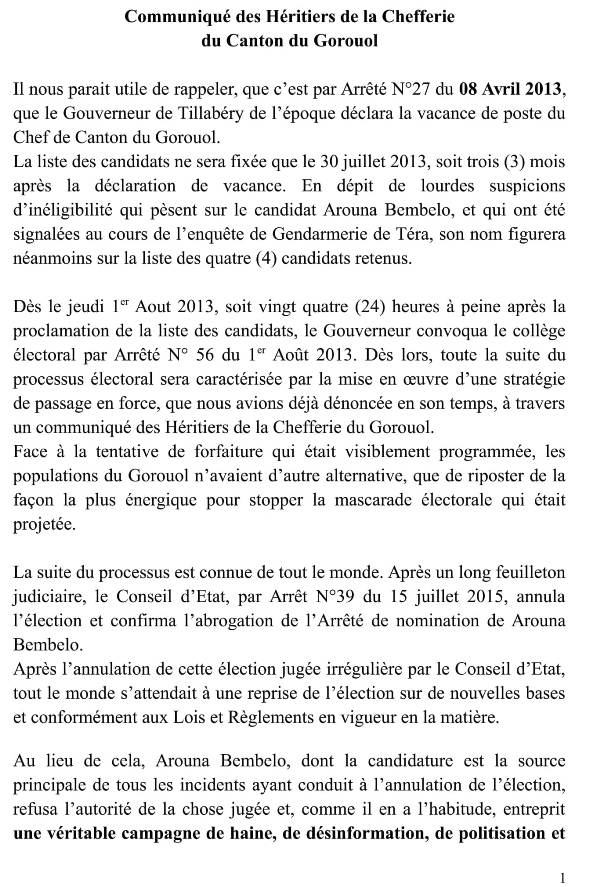 Communique des heretiers de la chefferie de Goroual-1