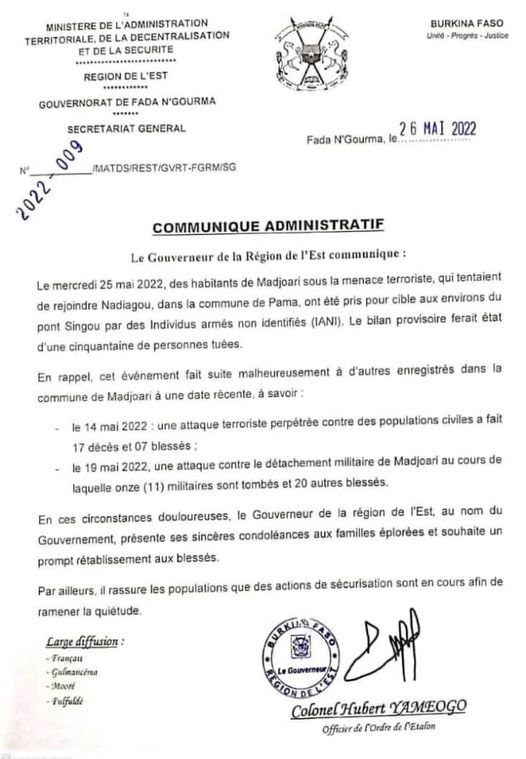 communique ministere BF