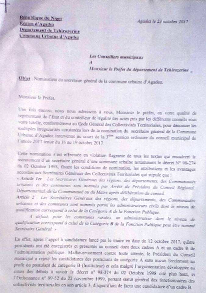 Lettre elus Agadez