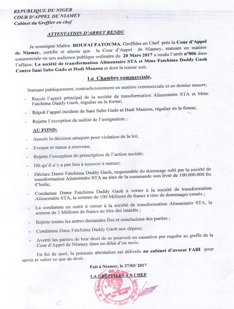 attestation de jugement rendu0