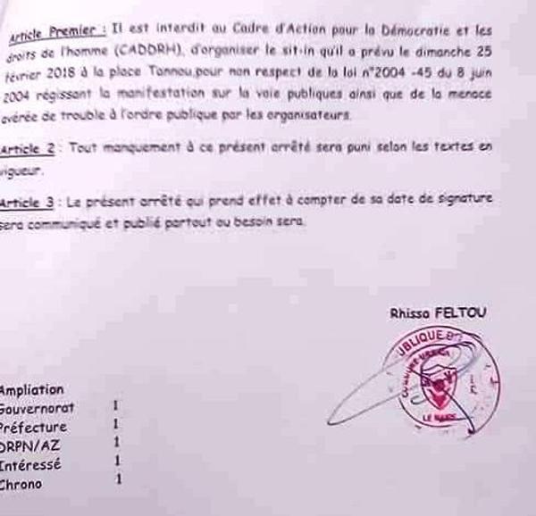 arrete du maire agadez sit in du 25 02 2018 BIS