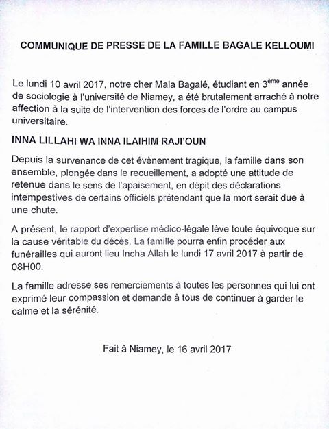 bagale communique famille