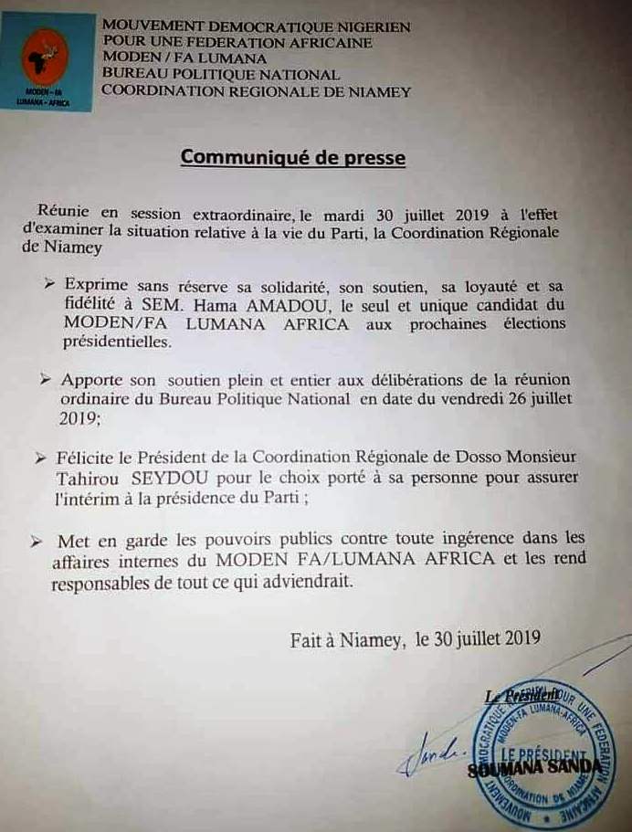 communique de presse aile Soumana Sanda