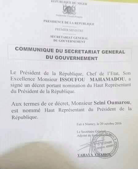 decret nommant seini omar