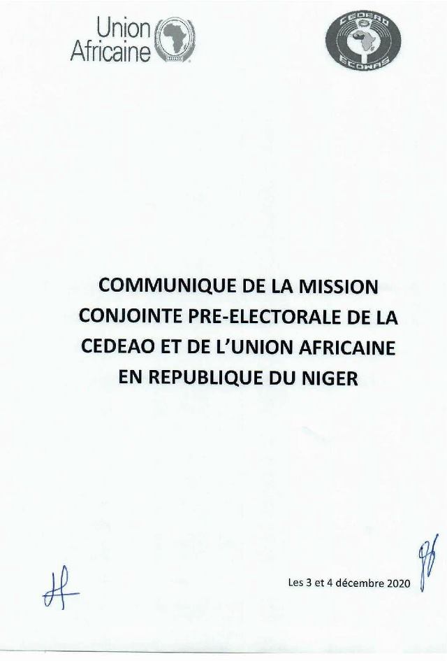 mission cedeao ua pre electorale Niger