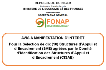 AVIS À MANIFESTATION D’INTÉRÊT  Pour la sélection de dix (10) Structures d’Appui et d’Encadrement (SAE) agréées par le Comité d’Identification des Structures d’Appui et d’Encadrement (CISAE)